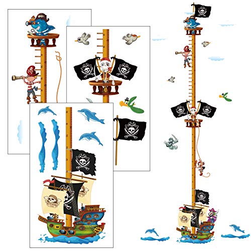 AirSMall Gráficos de Crecimiento Niños Etiqueta Engomada Personalizada de Tabla de Crecimiento de Piratas, Pegatinas de Pared de Medición Pirata Decoración Colorida de Pared para Medidas de Altura