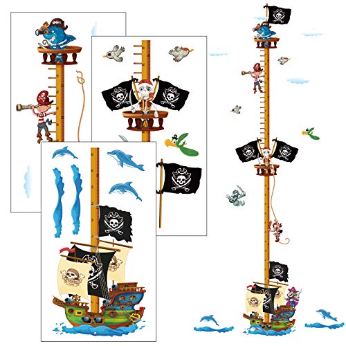 AirSMall Gráficos de Crecimiento Niños Etiqueta Engomada Personalizada de Tabla de Crecimiento de Piratas, Pegatinas de Pared de Medición Pirata Decoración Colorida de Pared para Medidas de Altura