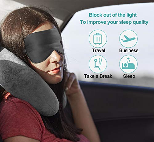 AJOXEL Antifaz para Dormir,Máscara De Dormir Antifaz Gel Frio para Hombre Mujer, 100% Seda Pura Máscara de Ojos con Tapón de Oído y Correas Ajustables Anti-Luz Cómoda para Viajar