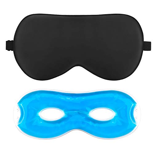 AJOXEL Antifaz para Dormir,Máscara De Dormir Antifaz Gel Frio para Hombre Mujer, 100% Seda Pura Máscara de Ojos con Tapón de Oído y Correas Ajustables Anti-Luz Cómoda para Viajar