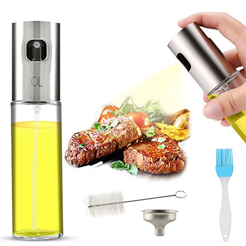 AJOXEL Dispensador de pulverizador de Aceite, Oil Sprayer 100 ml Vinagre/Aceite de Oliva de Acero Inoxidable Botella de Vidrio para Herramienta de Cocina cocinar,Ensalada, Hornear Pan, Parrilla