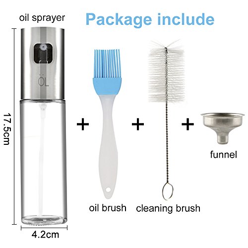 AJOXEL Dispensador de pulverizador de Aceite, Oil Sprayer 100 ml Vinagre/Aceite de Oliva de Acero Inoxidable Botella de Vidrio para Herramienta de Cocina cocinar,Ensalada, Hornear Pan, Parrilla