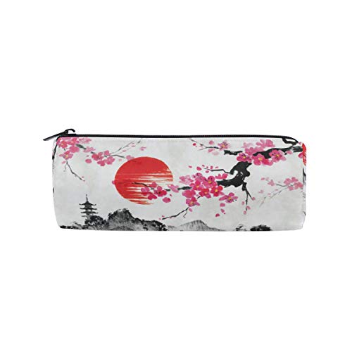 ALARGE - Estuche de lápices con cremallera vintage japonés tradicional de cerezo en flor de cerezo para lápiz de lápiz titular de la bolsa de maquillaje bolsa de la escuela niños niñas