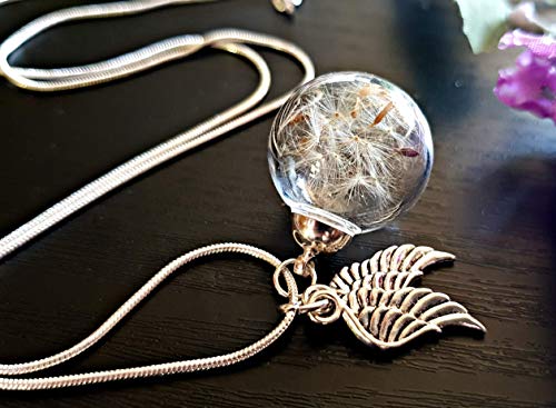 Alas del ángel Collar de diente de león de plata esterlina 925 con caja de regalo joyería de flores personalizado Colgante de cristal hecho hada regalo de simpatía joyería del día de la madre