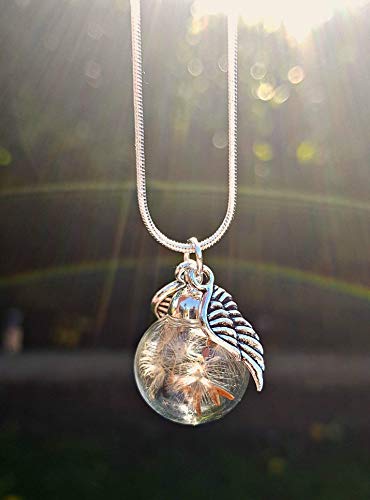 Alas del ángel Collar de diente de león de plata esterlina 925 con caja de regalo joyería de flores personalizado Colgante de cristal hecho hada regalo de simpatía joyería del día de la madre