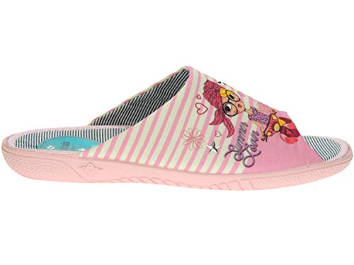 ALBEROLA-SEVILLAS A222337 Zapatilla Destalonada Chinela Chancla Descalza Punta Abierta de Casa Llana para Mujer - Chica con Gafas en Vespa Rosa Talla 37