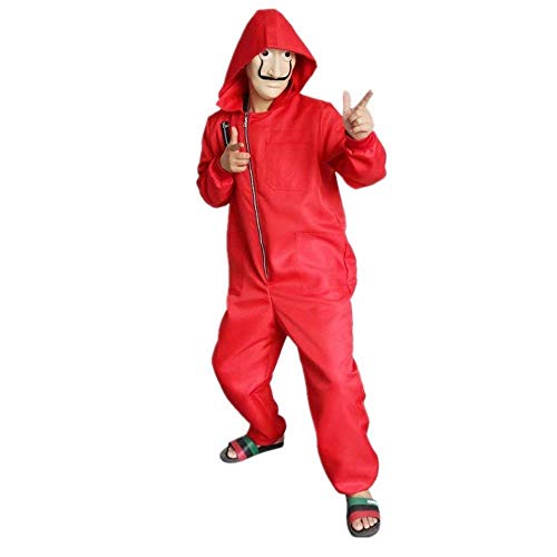 ALBRIGHT Unisexo Disfraz de Cosplay para Adulto + Máscara de Dali para La Casa De Papel,Mono Rojo Careta Disfraces de Ladrón Salvador Dalí para Carnaval Navidad Halloween M:170-175cm