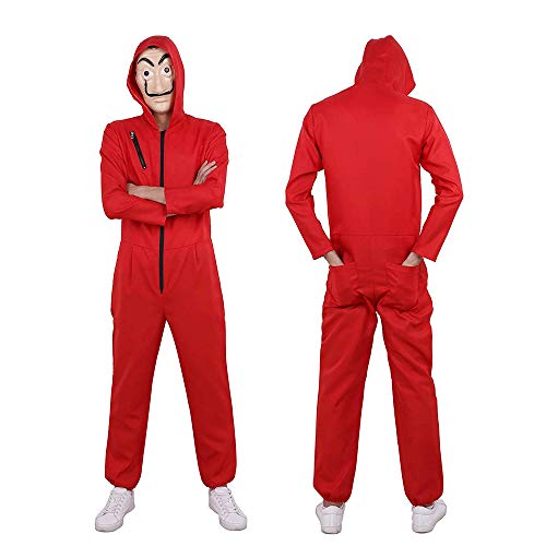ALBRIGHT Unisexo Disfraz de Cosplay para Adulto + Máscara de Dali para La Casa De Papel,Mono Rojo Careta Disfraces de Ladrón Salvador Dalí para Carnaval Navidad Halloween M:170-175cm