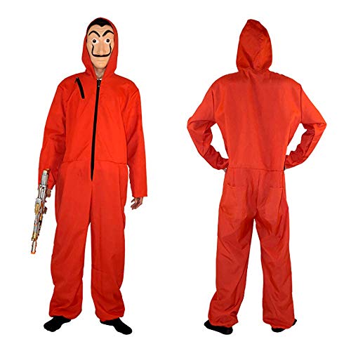 ALBRIGHT Unisexo Disfraz de Cosplay para Adulto + Máscara de Dali para La Casa De Papel,Mono Rojo Careta Disfraces de Ladrón Salvador Dalí para Carnaval Navidad Halloween M:170-175cm