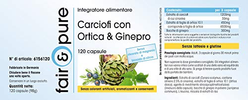 Alcachofa en Cápsulas - Extracto de Alcahofa con Ortiga y Enebro - Vegano - 2,5% Cinarina - Alta pureza - 120 Cápsulas