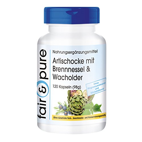 Alcachofa en Cápsulas - Extracto de Alcahofa con Ortiga y Enebro - Vegano - 2,5% Cinarina - Alta pureza - 120 Cápsulas