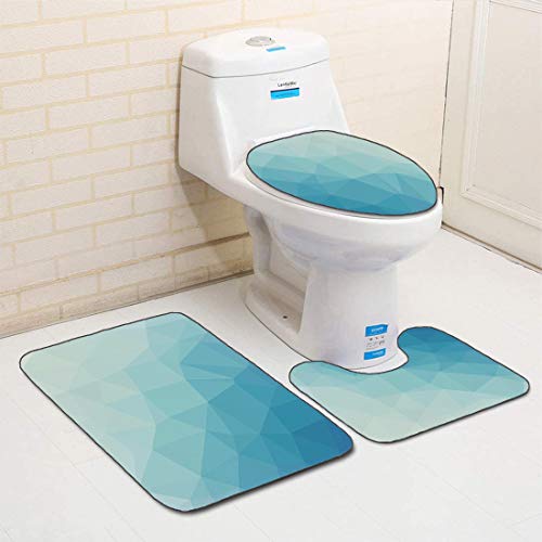 Alfombra de baño antideslizante de 3 piezas Juego de tapa de asiento de inodoro Alfombrilla de baño antideslizante de color verde azulado y blanco Patrón inspirado en Ombre con triángulos de bajo efec