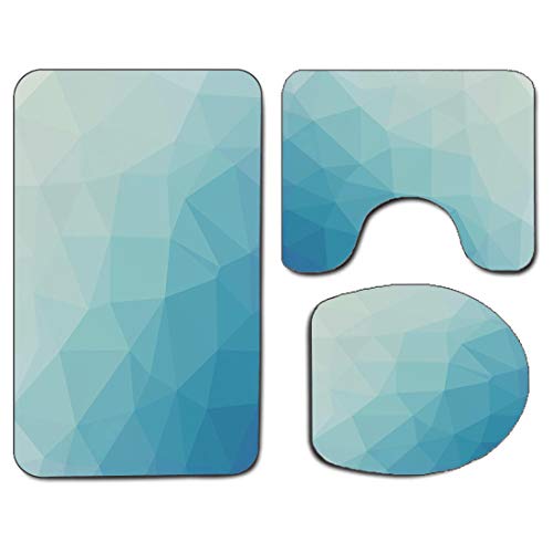 Alfombra de baño antideslizante de 3 piezas Juego de tapa de asiento de inodoro Alfombrilla de baño antideslizante de color verde azulado y blanco Patrón inspirado en Ombre con triángulos de bajo efec