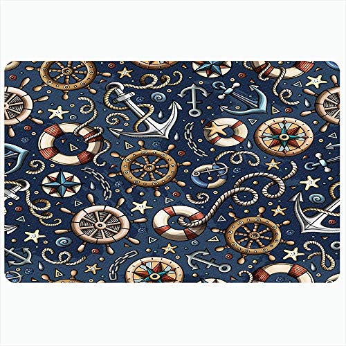 Alfombra de baño para baño Alfombrillas antideslizantes Barco Patrón náutico dibujado a mano Vela Garabatos de viaje Timón Transporte Marinero Objetos 3D Decoración colorida de felpa Felpudo Alfombril