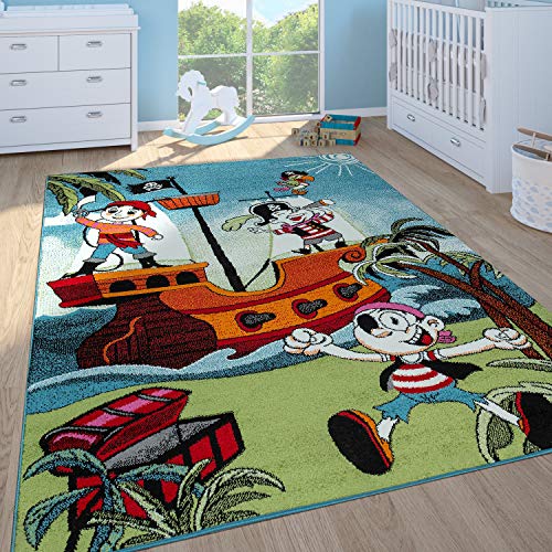 Alfombra De Juego Habitación Infantil Niño Pelo Corto Barco Pirata Colores, tamaño:120x170 cm
