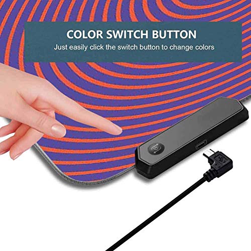 Alfombrilla de ratón para juegos, diseño en espiral hipnótico para hechizarlos, alfombrilla LED extendida con base de goma antideslizante gruesa para jugadores, trabajo de oficina 600x350x30mm