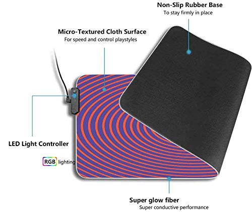 Alfombrilla de ratón para juegos, diseño en espiral hipnótico para hechizarlos, alfombrilla LED extendida con base de goma antideslizante gruesa para jugadores, trabajo de oficina 600x350x30mm