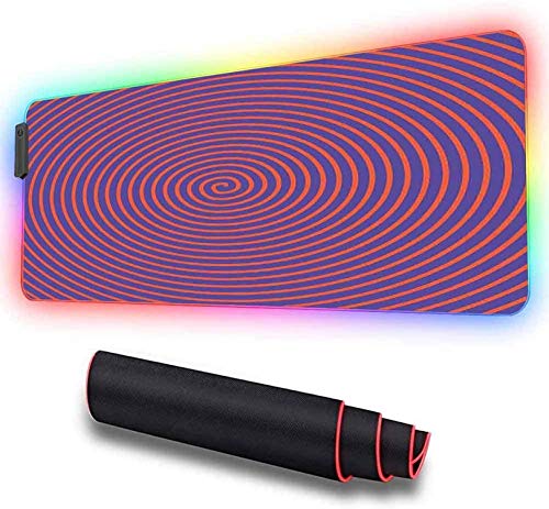 Alfombrilla de ratón para juegos, diseño en espiral hipnótico para hechizarlos, alfombrilla LED extendida con base de goma antideslizante gruesa para jugadores, trabajo de oficina 600x350x30mm