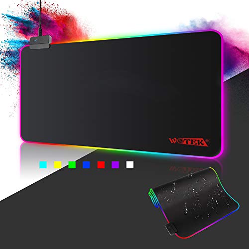 Alfombrilla de Ratón RGB, (800×300×4mm) 7 Colores con 14 Modos de Luz , Alfombrilla Gaming Extra Grande Base de Goma Antideslizante y Superficie Suave Resistente al Agua para Gamers, PC y Portátil