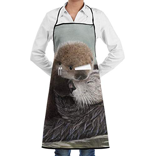 alice-shop Delantal de Babero Delantal de Babero Impermeable con Nutria dependiente con Bolsillo para Chef, Cocina, hogar, Restaurante, cafetería, Cocina, Hornear, jardinería, etc.