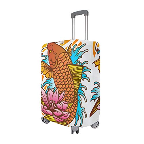 ALINLO Tatuaje tradicional japonés de peces Koi con ola y flor, maleta de equipaje protector de viaje para 18 – 32 pulgadas