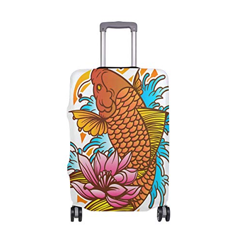 ALINLO Tatuaje tradicional japonés de peces Koi con ola y flor, maleta de equipaje protector de viaje para 18 – 32 pulgadas