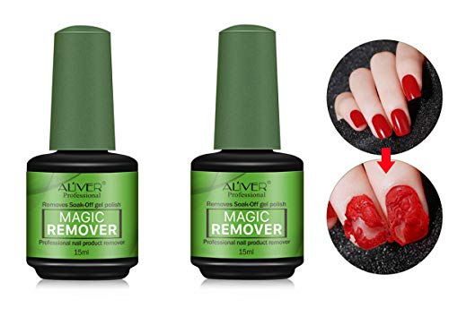 Aliver - Juego de 2 esmaltes de uñas mágicos, elimina el esmalte de uñas de gel en 3 a 5 minutos, elimina fácilmente y rápidamente la laca de uñas de Aliver [15 ml x 2]