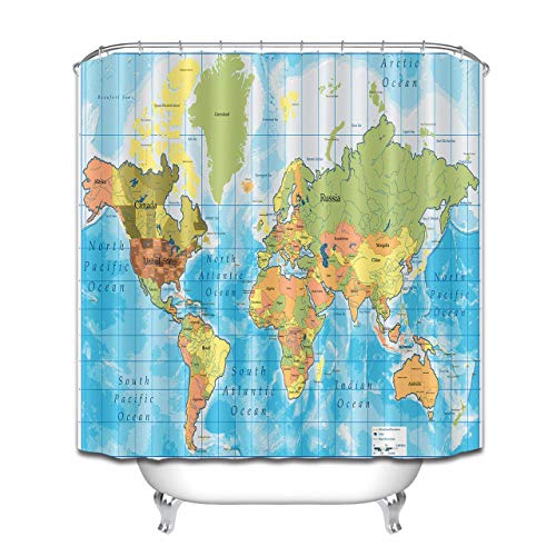 Aliyz Carte du Monde thème Maison hôtel décoration de Salle de Bains moisissure imperméable antibactérien Protection de l’environnement entretien facile Rideau de Douche Polyester 71x71 pouces