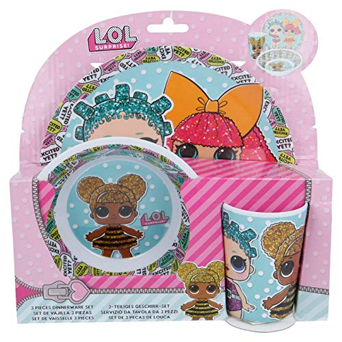 ALMACENESADAN 2090; Set melamina LOL Surprise, 3 Piezas; Compuesto por Vaso, Cuenco y Plato; NO BPA