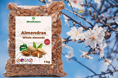 Almendras Crudas Peladas 1kg – Sin Sal Con Piel - 100 % Natural y Entera - de Origen Nacional mas Sabrosa – Calidad Premium - No Transgenica – Vegana.