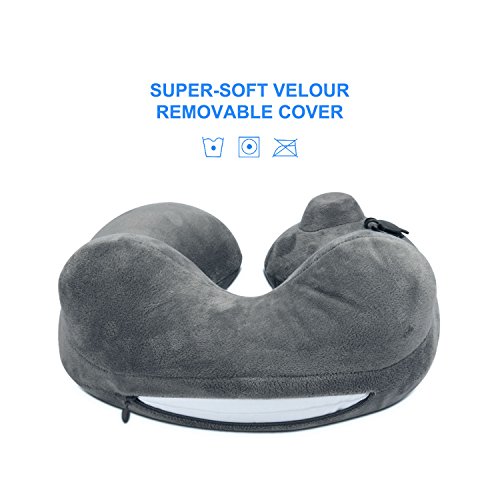 Almohada de Cuello, iTrunk Inflable Almohadas de Viaje para Avión Coche Tren Oficina, Terciopelo Lavable, Soporte de Confort de Cuello, con Máscara de Ojos, Tapones de oidos y una Bolsa de Transporte