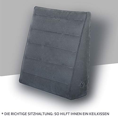 Almohada de cuña inflable, Ligero y portátil almohadas, Inflado / desinflado rápido, Adecuado para viajes / reflujo ácido / antirronquidos / ideal para problemas de espalda y cervicales, 60x55x18cm
