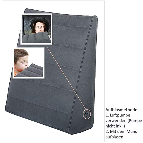 Almohada de cuña inflable, Ligero y portátil almohadas, Inflado / desinflado rápido, Adecuado para viajes / reflujo ácido / antirronquidos / ideal para problemas de espalda y cervicales, 60x55x18cm