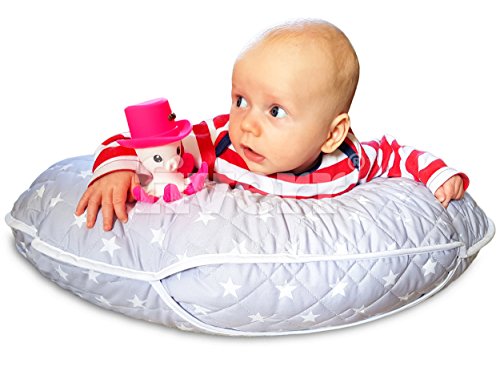Almohada de enfermería de lujo, exclusiva 4 en 1 suave, acolchada con arnés para bebé + mini almohada GRATIS y (plateado)