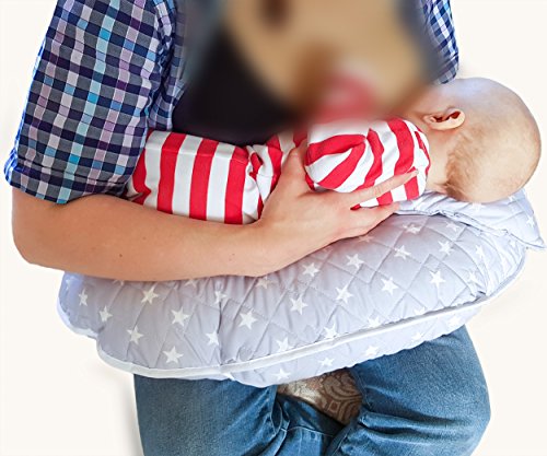 Almohada de enfermería de lujo, exclusiva 4 en 1 suave, acolchada con arnés para bebé + mini almohada GRATIS y (plateado)