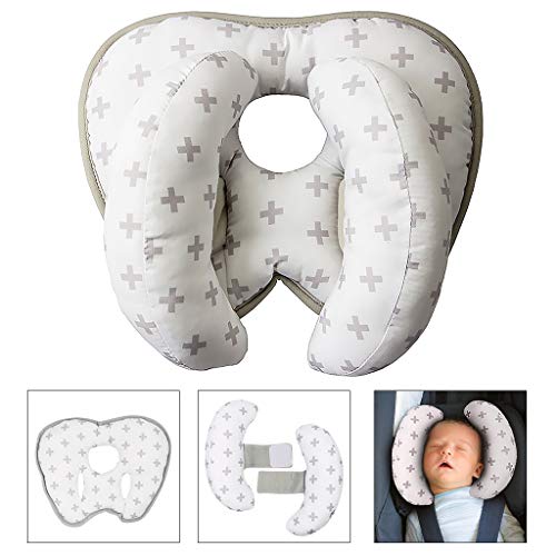 Almohada de viaje ajustable para bebé para silla de paseo o cama, 2 en 1 cochecitos de silla de paseo Soporte de cuello suave para 6 meses a 2 año Bebé (White 2)