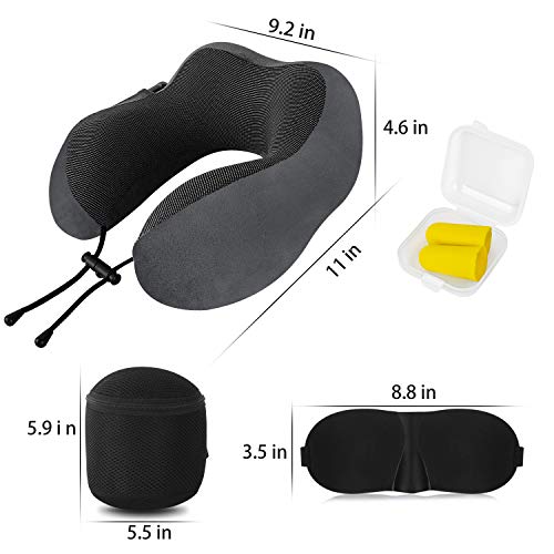 Almohada de Viaje Cervical Viscolástica Ortopédica - Almohada de Cuello,Almohadas de Acampada,Soporte de Cuello,con Máscara de Ojos 3D y Tapones para los oídos,Adecuada para Viajes,Oficina (Gris).