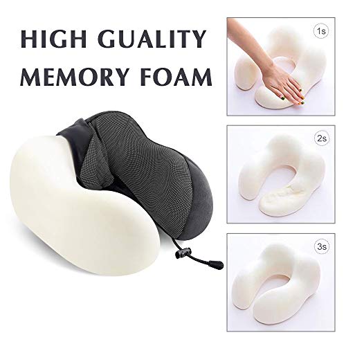 Almohada de Viaje Cervical Viscolástica Ortopédica - Almohada de Cuello,Almohadas de Acampada,Soporte de Cuello,con Máscara de Ojos 3D y Tapones para los oídos,Adecuada para Viajes,Oficina (Gris).