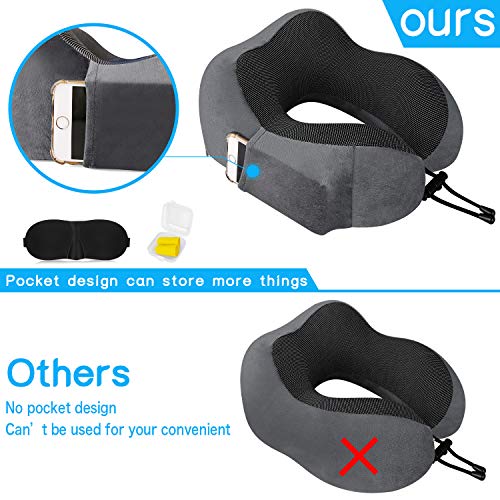 Almohada de Viaje Cervical Viscolástica Ortopédica - Almohada de Cuello,Almohadas de Acampada,Soporte de Cuello,con Máscara de Ojos 3D y Tapones para los oídos,Adecuada para Viajes,Oficina (Gris).