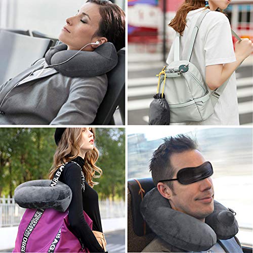 Almohada de Viaje, Guenx Almohada Inflable de compresión Manual, Avión Almohada Cervical, Almohada de Cuello, Almohada en Forma de U para Avión Coche Tren Oficina Utilizar, Soporte de Confort de Cuel