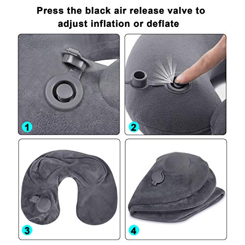 Almohada de Viaje, Guenx Almohada Inflable de compresión Manual, Avión Almohada Cervical, Almohada de Cuello, Almohada en Forma de U para Avión Coche Tren Oficina Utilizar, Soporte de Confort de Cuel