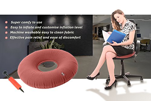 Almohada Medica Inflable en Forma de Anillo – Cojín Resistente Medicamente Aprobado, Firmeza Ajustable, Suave y Redondo- Grande 38CM – Con Bomba Incluida - Garantía