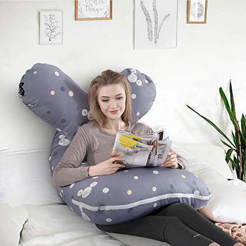 Almohada para el Embarazo Almohada de Maternidad en Forma de U Algodon Almohada Maternidad Almohada para Todo el Cuerpo Almohada Embarazada con reemplazable y Lavable（Algodón，Puntos Grises）