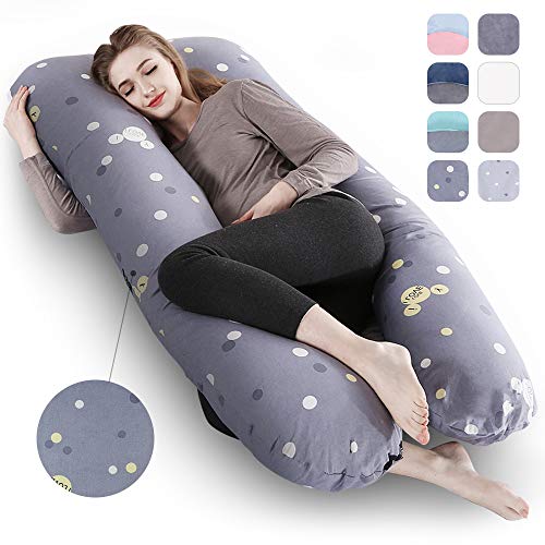 Almohada para el Embarazo Almohada de Maternidad en Forma de U Algodon Almohada Maternidad Almohada para Todo el Cuerpo Almohada Embarazada con reemplazable y Lavable（Algodón，Puntos Grises）