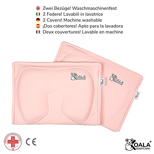 Almohada Plagiocefalia bebé de lactancia Koala Babycare® en memory foam para la prevención y el tratamiento de la plagiocefalia (cabeza plana) con funda extraíble (con 2 fundas de almohada) - Rosa