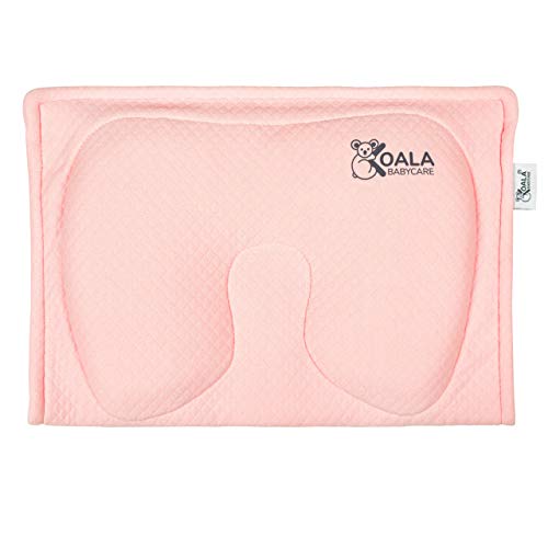 Almohada Plagiocefalia bebé de lactancia Koala Babycare® en memory foam para la prevención y el tratamiento de la plagiocefalia (cabeza plana) con funda extraíble (con 2 fundas de almohada) - Rosa