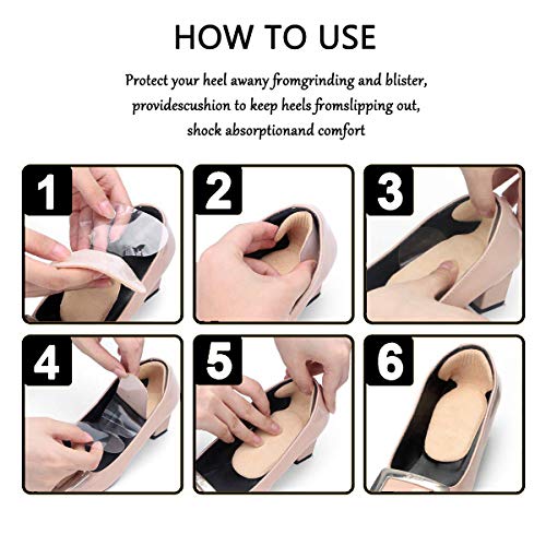 Almohadilla de Talón Agarre Zapatos Tacón 4 Pares Protector Cuidado Pies Comodidad Plantillas de Talón Evitar Rozaduras Negro Beige