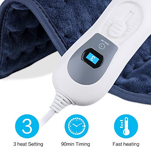 Almohadilla Eléctrica Térmica Calentamiento Rápido con Función de Apagado Automático Lavable a Máquina Alivia Dolor Muscular para Espalda Cuello Hombros Piernas