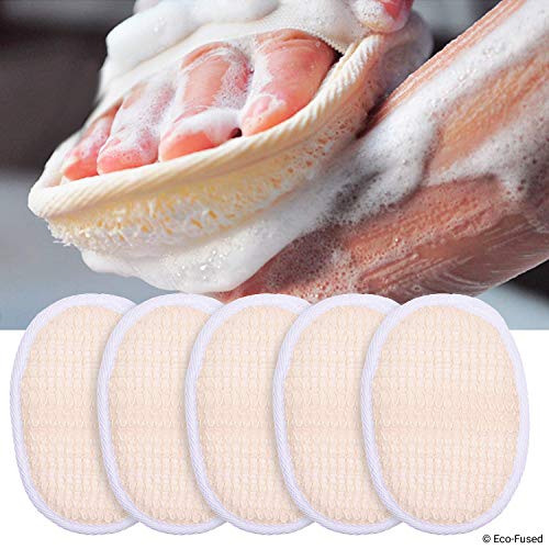 Almohadillas de esponjas (Paquete de 5) - Esponjas Exfoliantes - Material Algodón Suave - Producto esencial para el cuidado de la piel - Para ducha/baño - Textura fibrosa - Perfecto para lavado
