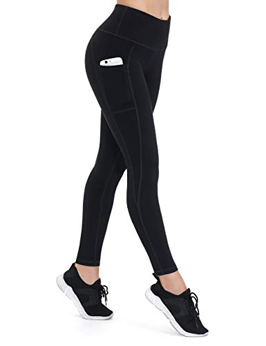 ALONG FIT Mujer Mallas con Bolsillos Leggings Deporte Alta Cintura Mallas Adelgazantes Compresion Pantalon Deportivo Largo para Gym Yoga Running Ciclista Moldeador Fitness Negro M